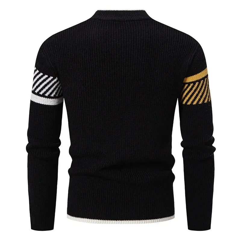 High Quality Men's New Autumn and Winter Casual Warm Color Block Sweater Knit Tops Man Clothes