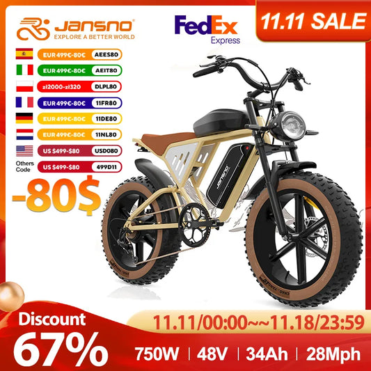 Ebike jansno x70 750W Dual Battery 34AH Top Speed 40KM/H 20*4Fat Tire Electric Bike Mountain Electric Bicycle E-motorcycle