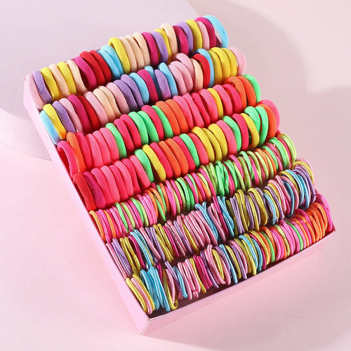 250/300Pcs Girls Colorful Hair Bands Set Nylon Elastic Rubber Band