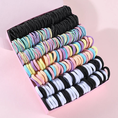 250/300Pcs Girls Colorful Hair Bands Set Nylon Elastic Rubber Band