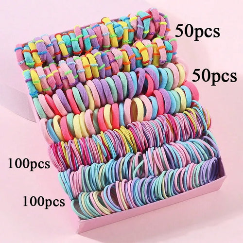 250/300Pcs Girls Colorful Hair Bands Set Nylon Elastic Rubber Band