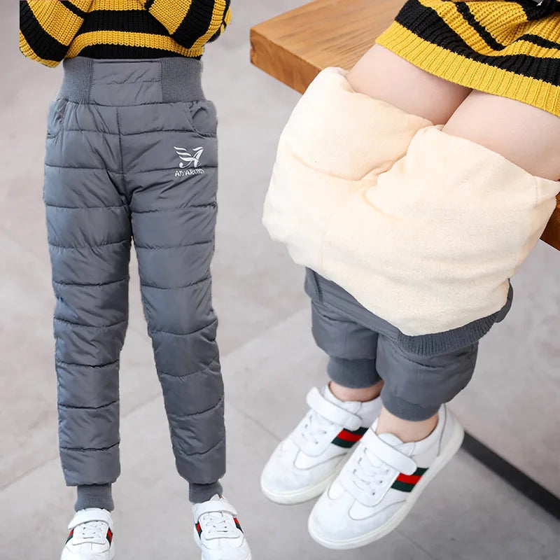 Warm Thick Down Pants For Boys Girls Winter Children Elastic High Waisted Cotton Trousers Kids Waterproof Ski Pant for 2-12 Yrs