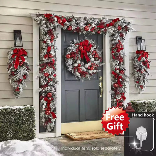 Christmas Wreath For Front Door Red Ball Ornaments Hanging Door Wreath Window Decor Home Party Navidad Christmas Decoration 2024