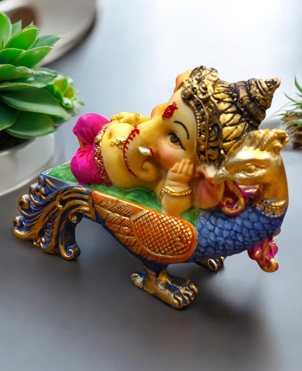 Decorative Lord Ganesha Statue with Peacock Idol For Home Decor