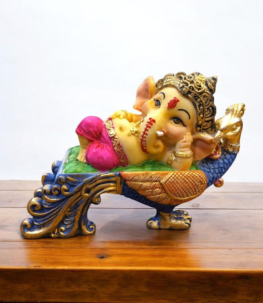 Decorative Lord Ganesha Statue with Peacock Idol For Home Decor