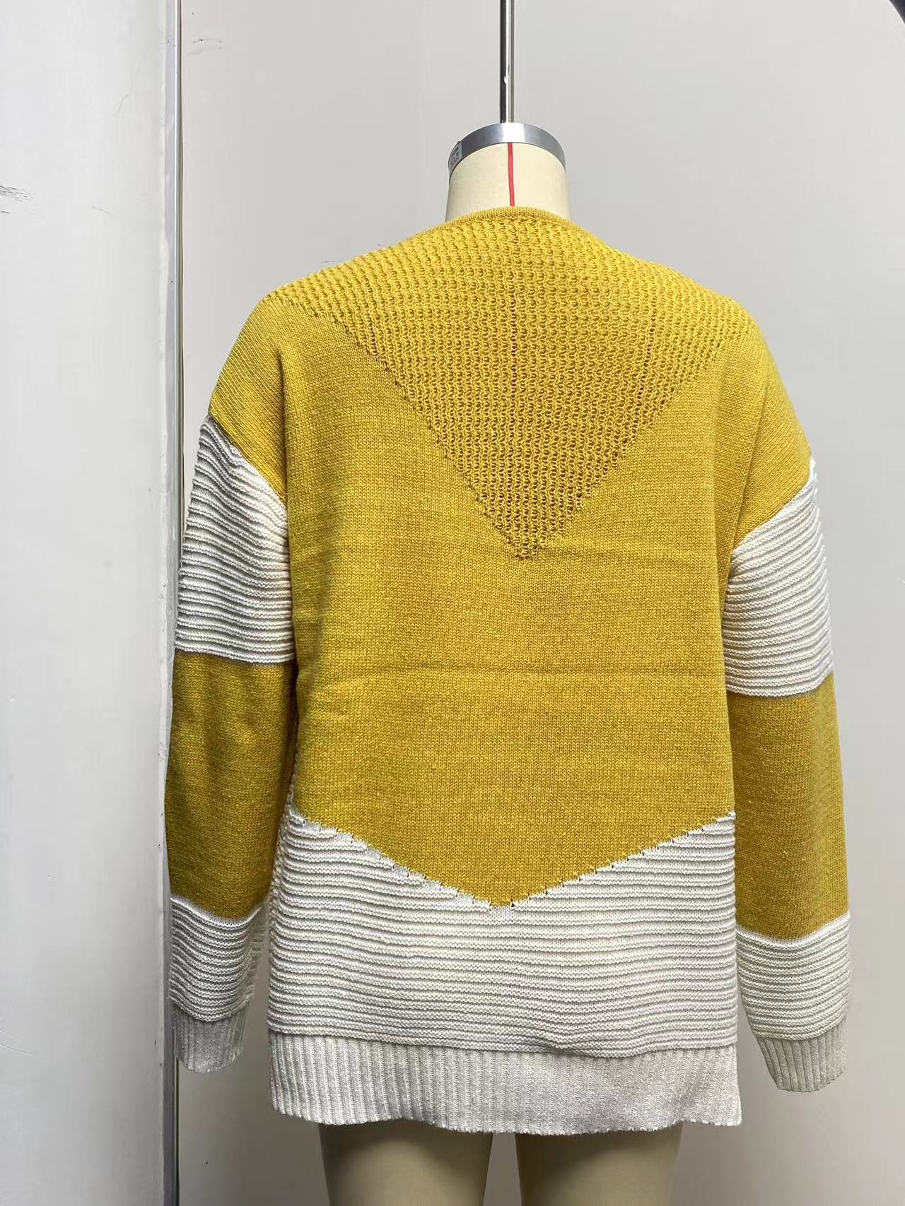 European And American Knitted Top Women's Autumn And Winter Clothing New Round Neck Contrast Color Bottoming Shirt