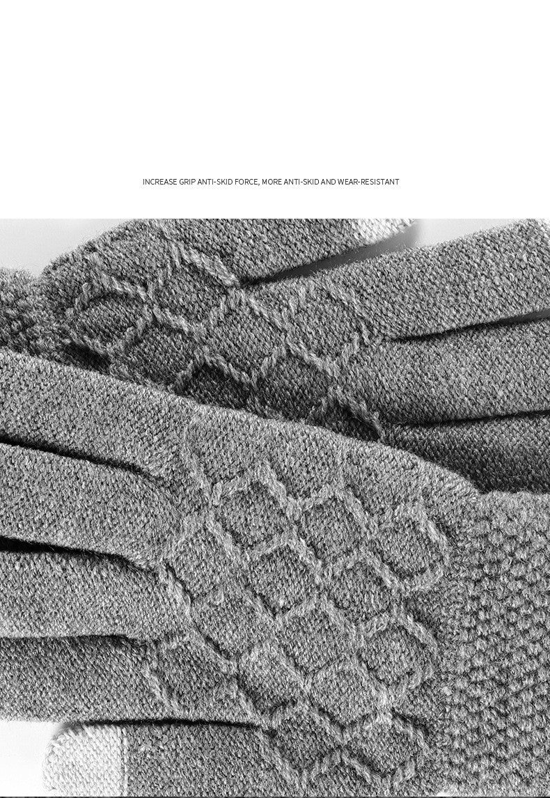 Winter Men's Wool Keep Warm Fleece-lined Finger Touch Screen Knitted Gloves